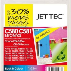 PGI580XL-CLI581XL Full Set of JetTec Remanufactured Ink Cartridge 5 item Multipack