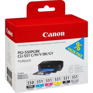 Canon Original Ink Cartridges - 6 Item Multipack incl. Grey - PGI-550 CLI-551